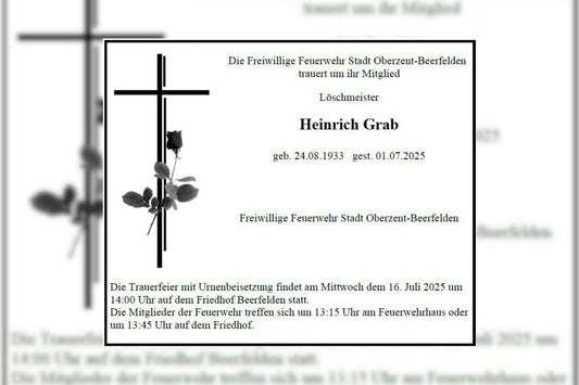 Die Feuerwehr Beerfelden trauert um Heinrich Grab